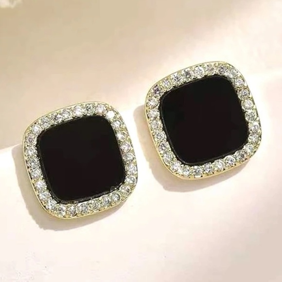 Cubic Zirconia Black Square Earrings - Picture 1 of 4